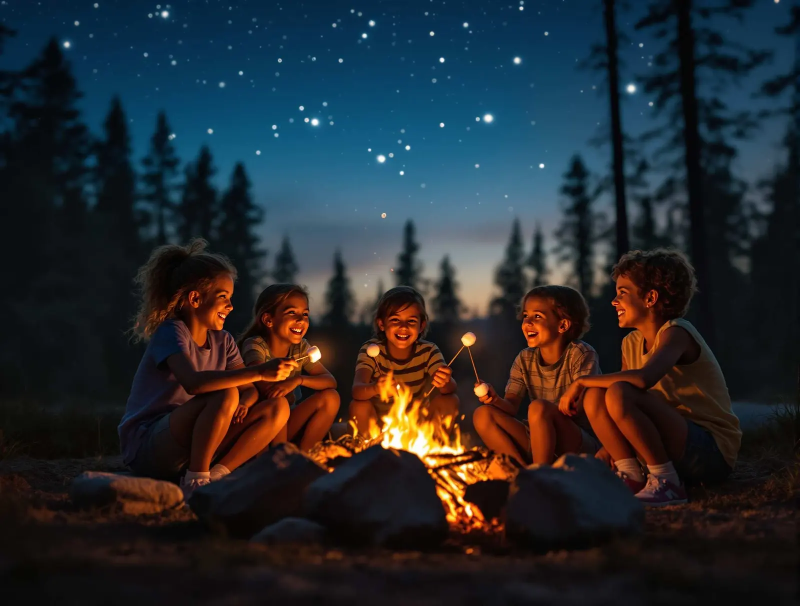 Family campfire evening