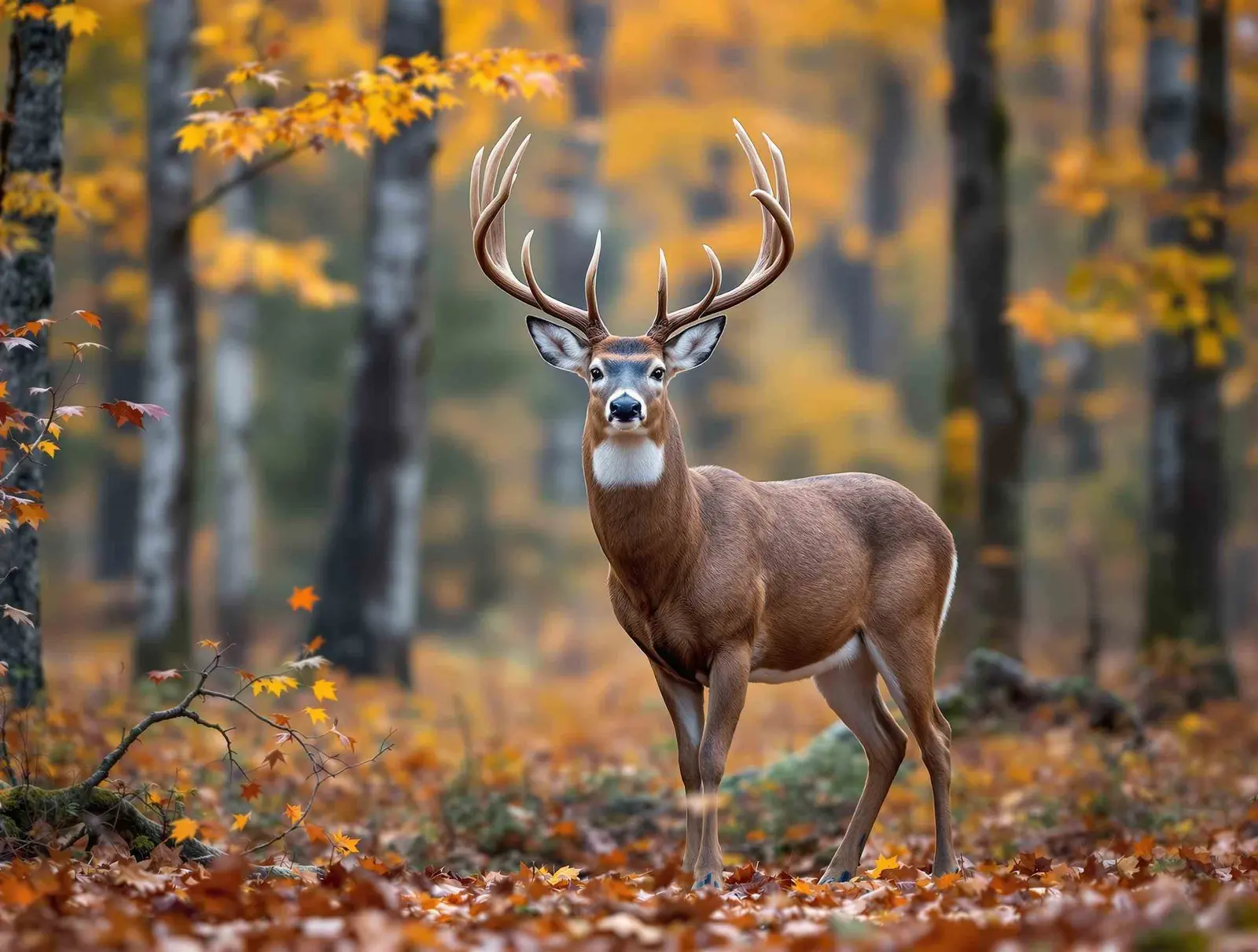 Whitetail buck in autumn forest