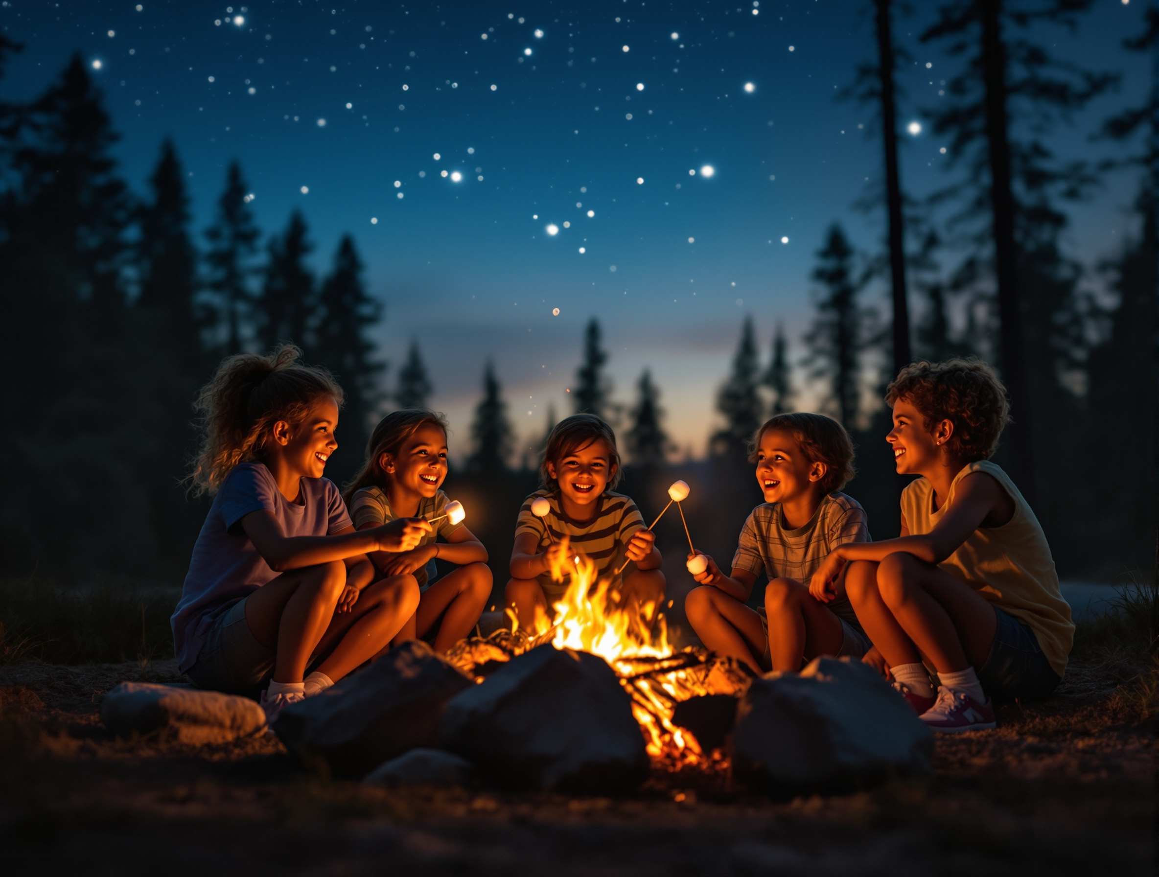 Family campfire evening