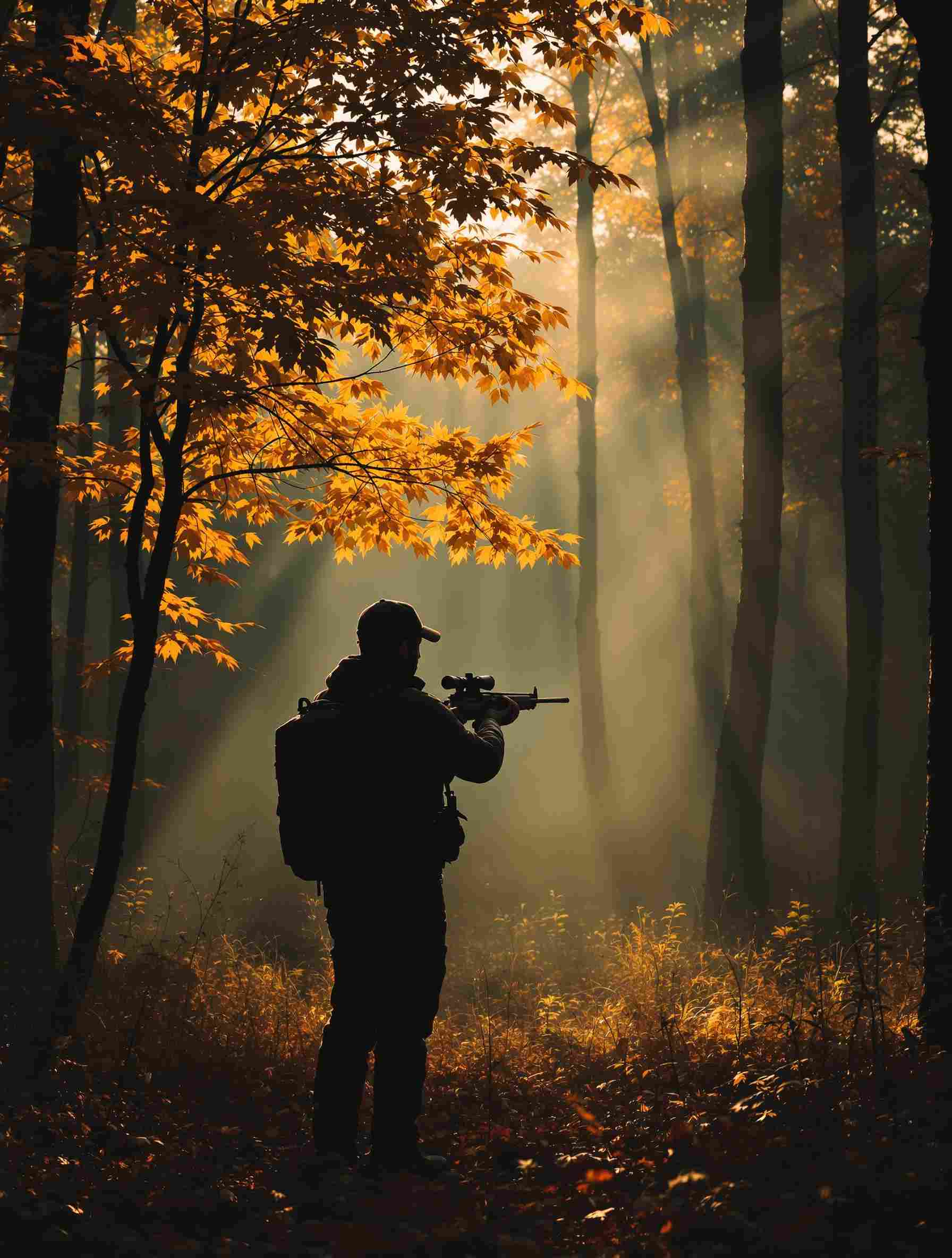 Hunter in autumn forest
