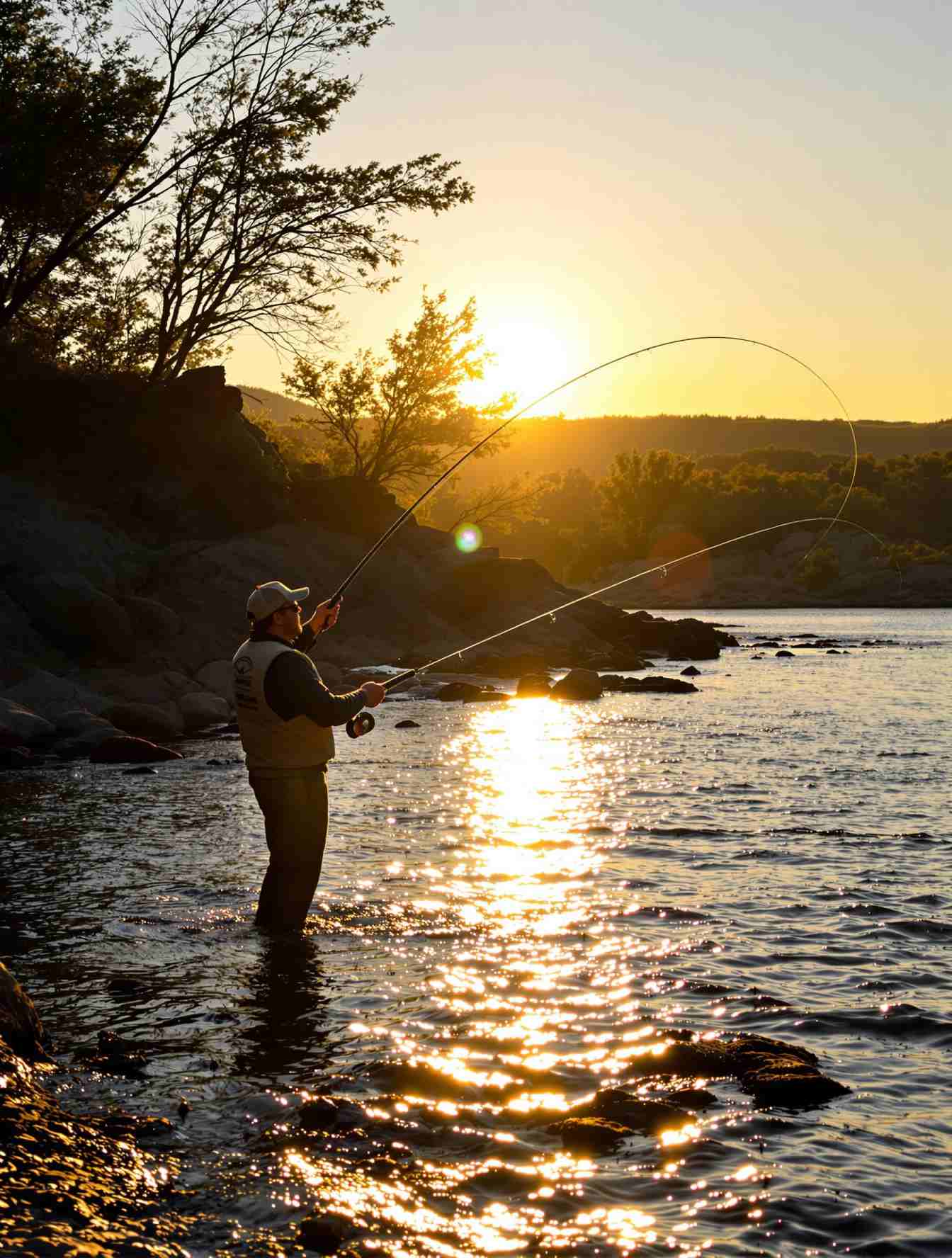 Fly fishing at golden hour